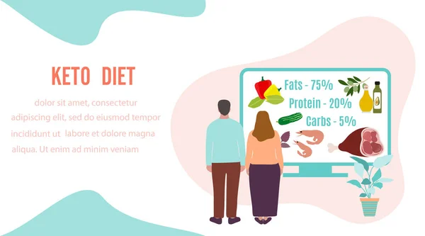 Personas Keto alimentos dietéticos Nutrición saludable adecuada — Vector de stock