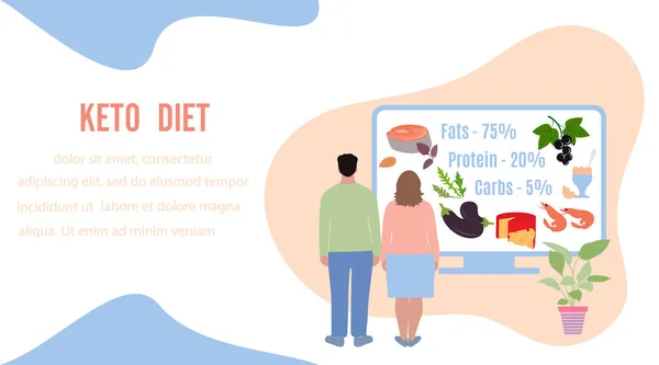Lidé Keto dietní potraviny Zdravá správná výživa — Stockový vektor