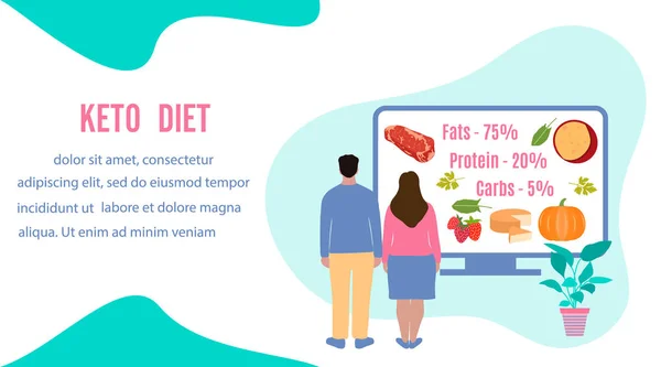 คน Keto อาหาร อาหาร อาหารเพื่อสุขภาพโภชนาการที่เหมาะสม — ภาพเวกเตอร์สต็อก
