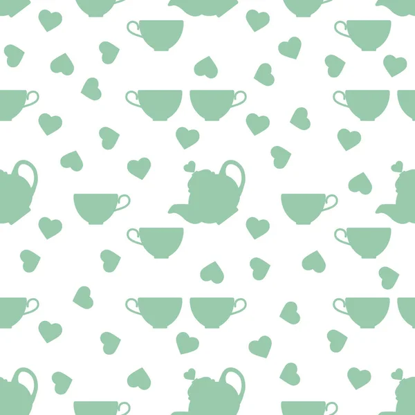 情人节茶壶、茶杯、茶心 — 图库矢量图片