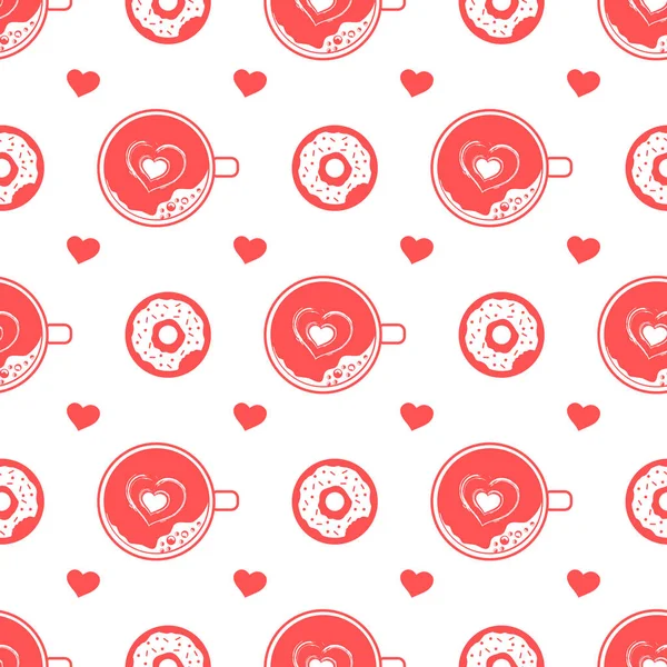 Vector seamless pattern Valentine's Day Cup Heart — Stock Vector