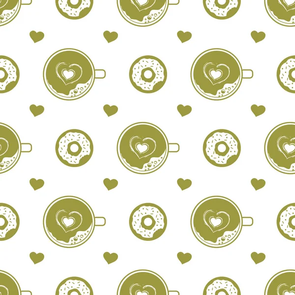 Vector seamless pattern Valentine's Day Cup Heart — 스톡 벡터