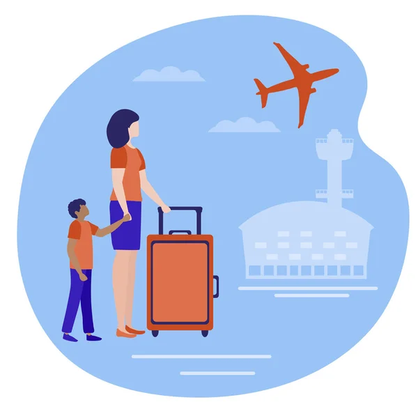 Ilustración Vectorial Personas Con Maletas Que Viajan Vacaciones Viajar Hora — Archivo Imágenes Vectoriales