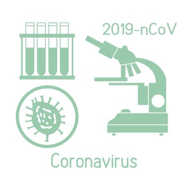 Vektör illüstrasyon mikroskobu, Çin Corona virüsü ncov 'u araştırmak, test tüpleri 2019-ncov' dan korumak. Çin patojen solunum koronavirüsü Sars salgın tehlike alarmı web için ilaç tasarımı, baskı