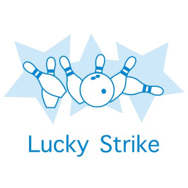 Vektör illüstrasyon bowling lobutları ve topları, beyaz arka planda yıldızlar. Bowling kulübü Center Sports teması. Oyunlar, hobiler, eğlence. Pankart, poster veya baskı için Lucky Strike Tasarımı.
