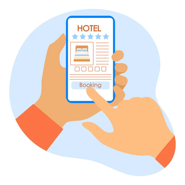Векторная Иллюстрация Online Booking Payment Hotel Accommodation People Hands Smartphone — стоковый вектор