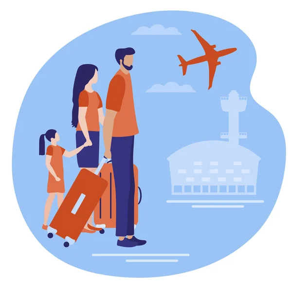 Ilustración Vectorial Personas Con Maletas Que Viajan Vacaciones Viajar Hora — Archivo Imágenes Vectoriales