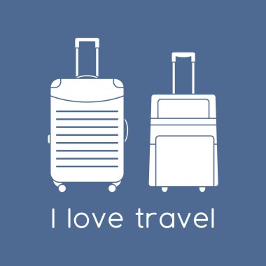 Vektör illüstrasyon Bavulları renk arkaplanında izole edildi. Seyahat etmeyi severim. Yaz tatili, tatil, tatil. Seyahat acentesi, rezervasyon servisi. Web sayfası için dizayn, yazdırma