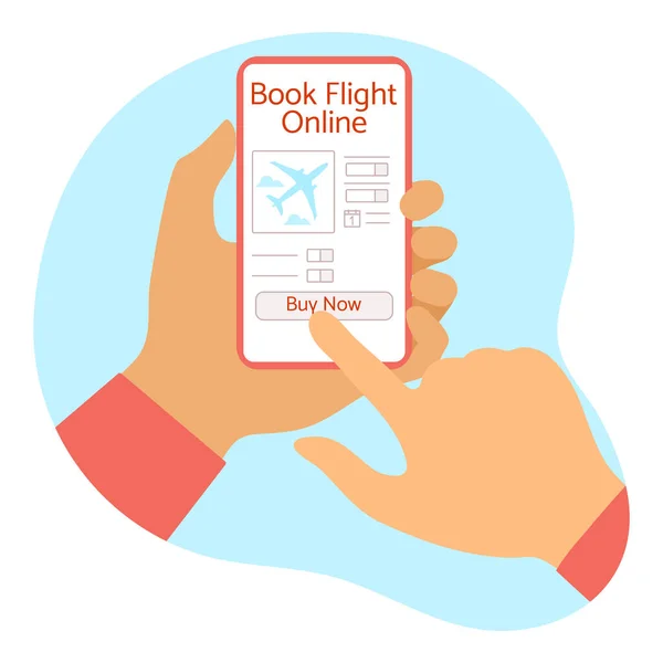 Vektorillustration Online Buchung Und Bezahlung Von Flugtickets Menschen Reichen Smartphone — Stockvektor