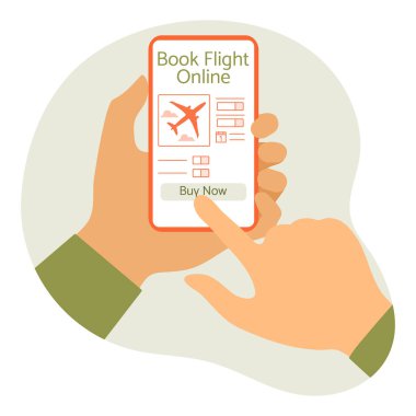 Vector Illustration Online bilet rezervasyonu ve ödemeleri İnsanlar akıllı telefon seyahati veriyor. Yaz zamanı, tatil. Çevrimiçi seyahat acentesi ve rezervasyon hizmeti kavramı. Web sayfası için dizayn, yazdırma