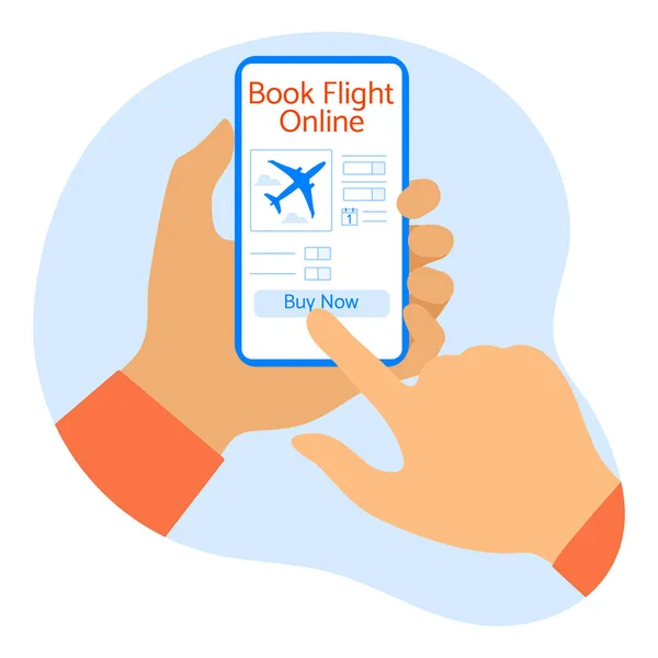 Vektorillustration Online Buchung Und Bezahlung Von Flugtickets Menschen Reichen Smartphone — Stockvektor