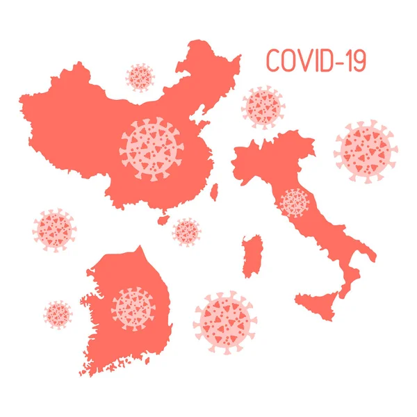 意大利等受Covid 19感染人数最多的国家的地图2019 Ncov中国Corona病毒Ncov病原体呼吸道病毒Sars大流行风险 — 图库矢量图片