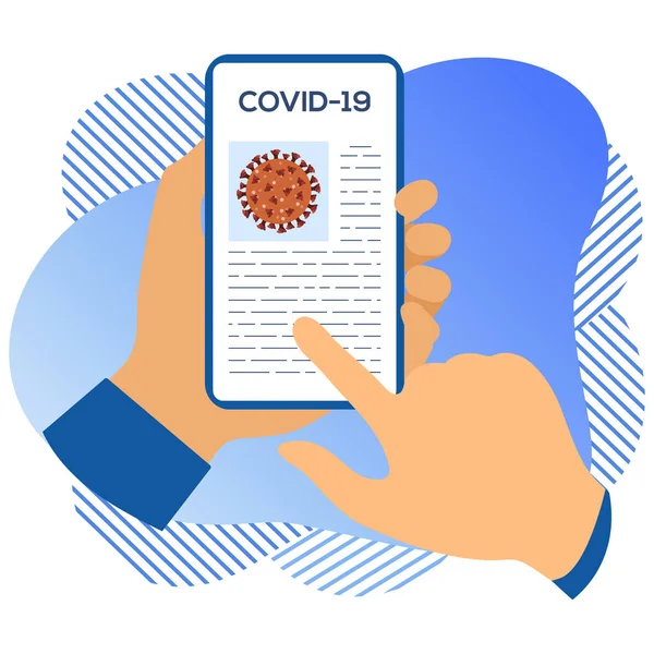 Vektor Illusztráció 2019 Ncov Ember Információt Keres Koronavírusról Covid Egy — Stock Vector