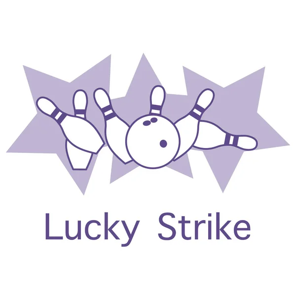 Vector illustration Bowling pins and ball, stars on white background. Bowling club Center Sports theme. Games, hobbies, entertainment. Lucky Strike Design for banner, poster or print.