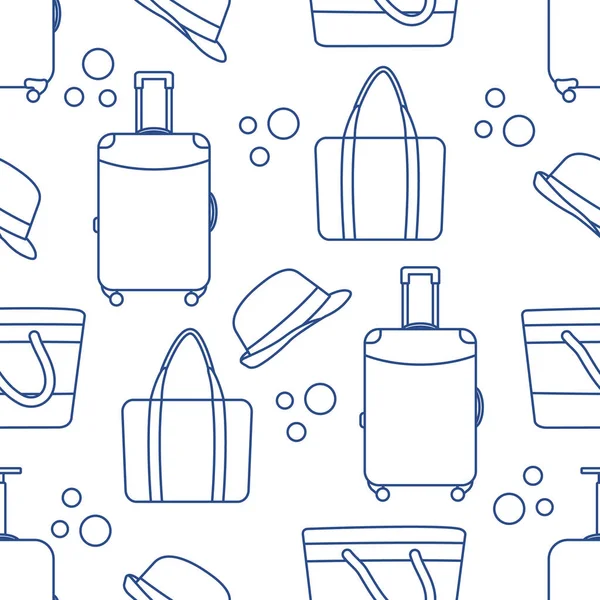 Vector Travel Seamless Pattern Illustration Suitcase Sun Hat Beach Bag — Stock Vector