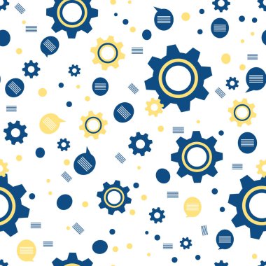Vektör endüstrisi kusursuz desenli, dişli, dişli çarklı çizim. Mekanik arka plan. Takım çalışması, iletişim konsepti. Mühendislik geliştirme. Tasarım ambalajı, kumaş, baskı