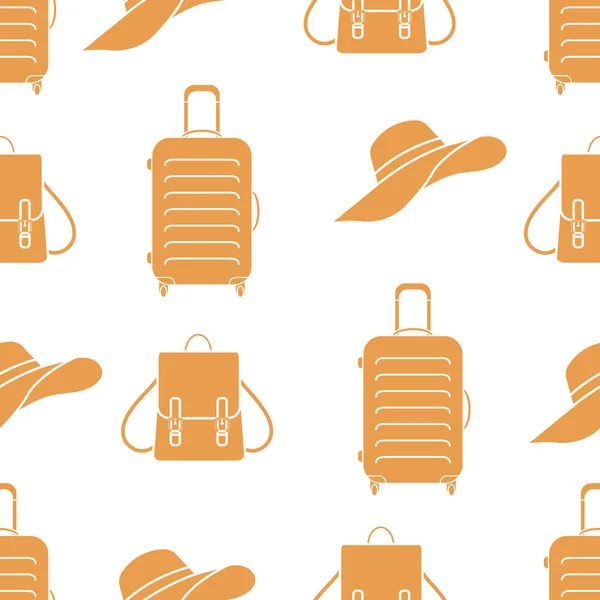 Vector Travel Seamless Pattern Illustration Suitcase Sun Hat Backpack Summer — Stock Vector