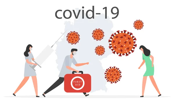 Ilustrație Vectorială Coronavirus Chinezesc Covid Germania Pandemie Oameni Îngrijire Medicală — Vector de stoc