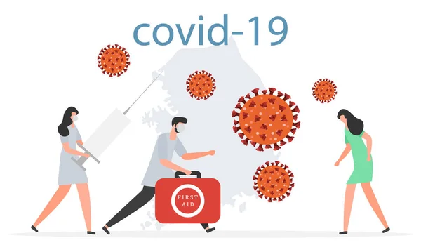 Ilustrație Vectorială Coronavirus Chinezesc Covid Pandemie Coreea Sud Oameni Îngrijire — Vector de stoc