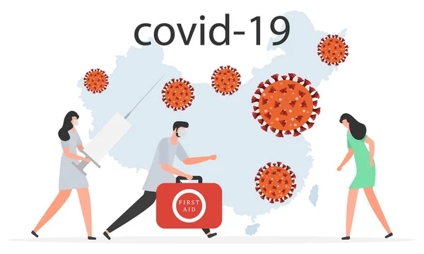 Ilustrație Vectorială Coronavirus Chinezesc Covid Pandemie Oameni Îngrijire Medicală Pentru — Vector de stoc