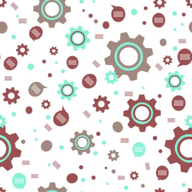 Vektör endüstrisi kusursuz desenli, dişli, dişli çarklı çizim. Mekanik arka plan. Takım çalışması, iletişim konsepti. Mühendislik geliştirme. Tasarım ambalajı, kumaş, baskı