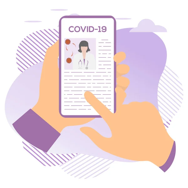 Ilustración Vectorial 2019 Ncov Human Buscando Información Sobre Coronavirus Covid — Vector de stock