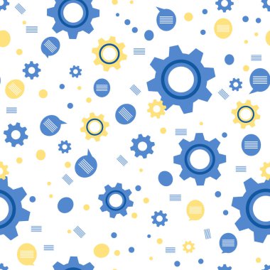 Vektör endüstrisi kusursuz desenli, dişli, dişli çarklı çizim. Mekanik arka plan. Takım çalışması, iletişim konsepti. Mühendislik geliştirme. Tasarım ambalajı, kumaş, baskı