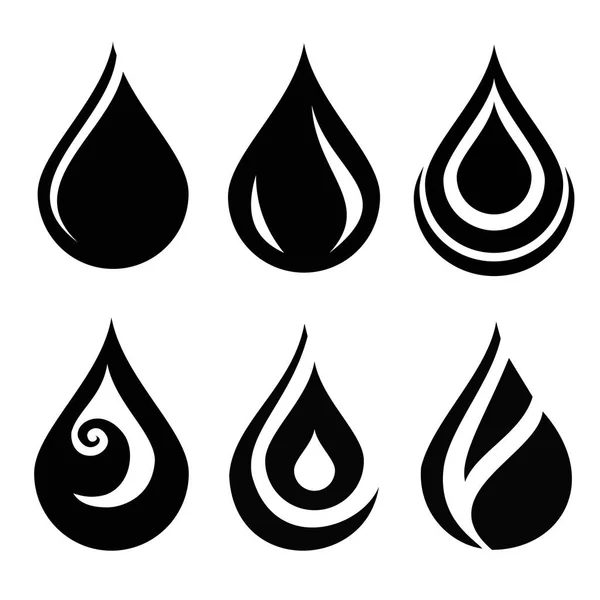 Conjunto de diferentes iconos de gota de agua negro — Vector de stock