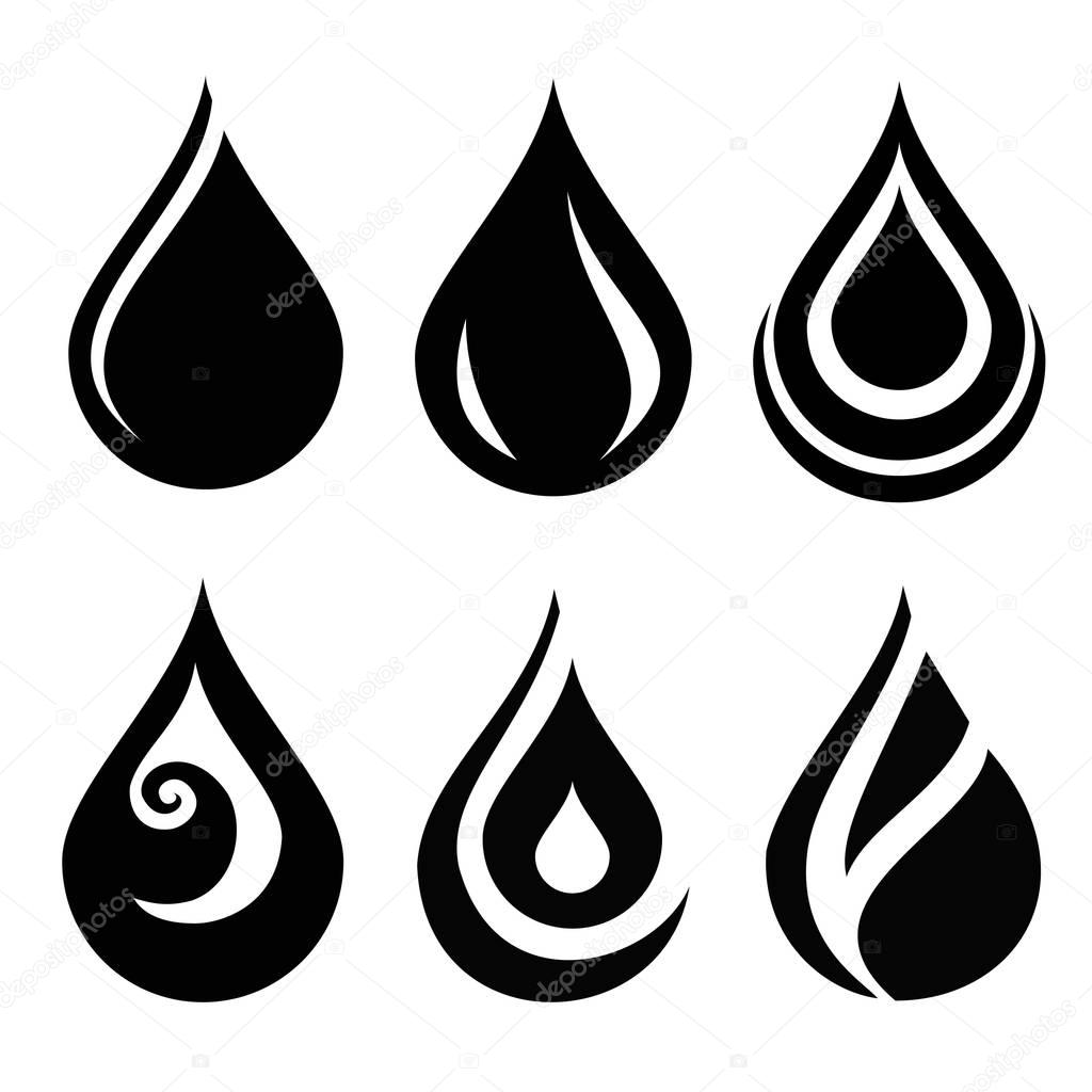 Set of black different water drop icons. water drop logo.