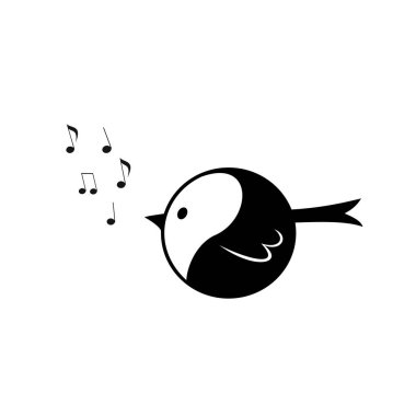 siyah kuş simgesi. kuş .cute küçük kuş şarkı söyler onun gaga ve sinek notlar, siyah kuş vektör ile şarkı söylüyor. siyah kuş işareti