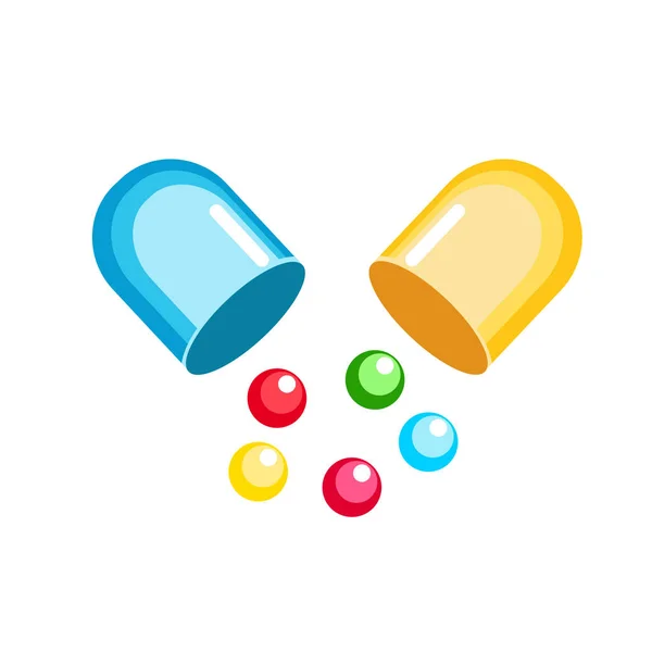 Drugs, pillen en vitaminen op witte achtergrond, medische pil, Tablet symbool. Vectorillustratie. logo, pictogram — Stockvector