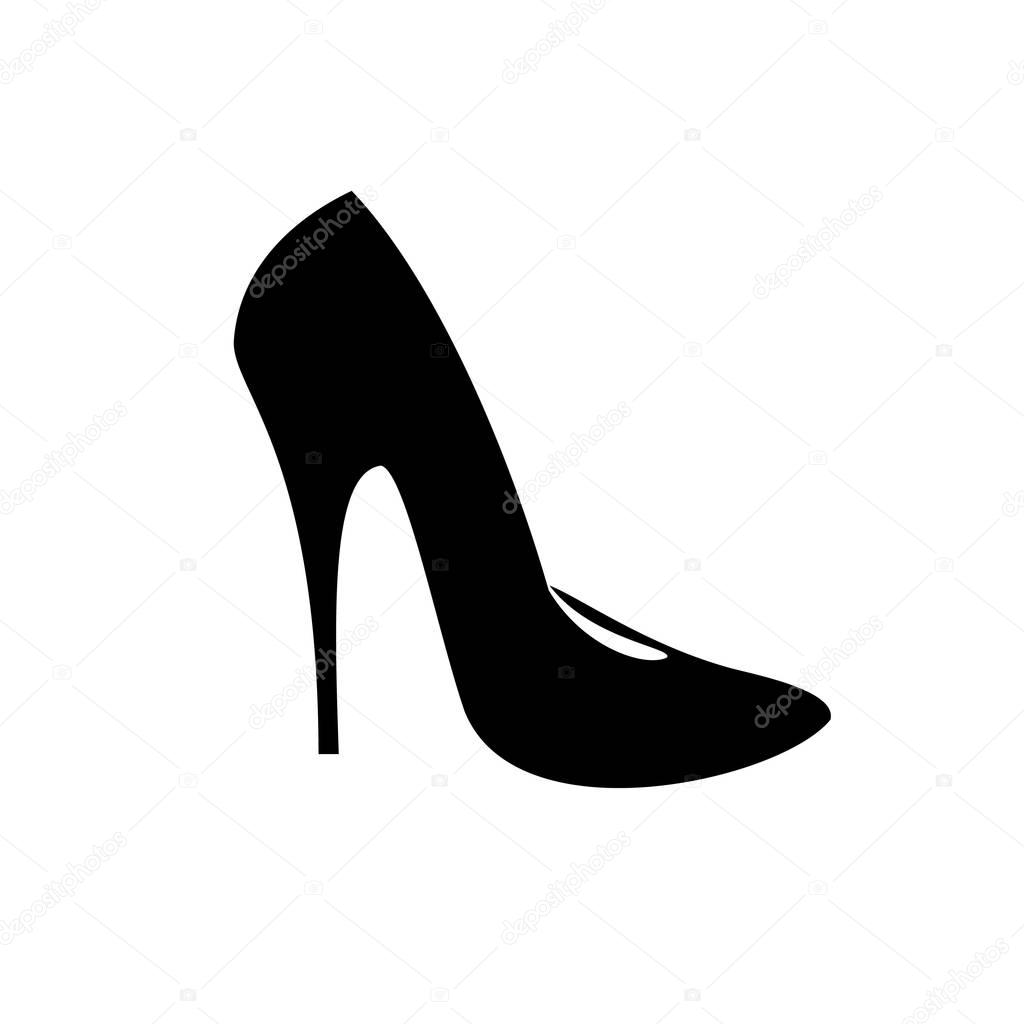 black icon of fashionable women's high heel shoes, sign, logo, vector, silhouette of shoe