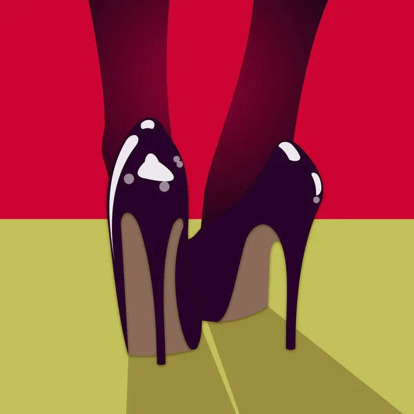 Zapatos femeninos elegantes negros con tacones altos en un estilo de arte pop, vector de icono — Archivo Imágenes Vectoriales