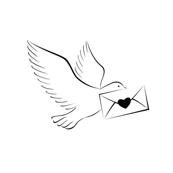 Pombo com ícone de carta de amor. vector pássaro. símbolo —  Vetores de Stock