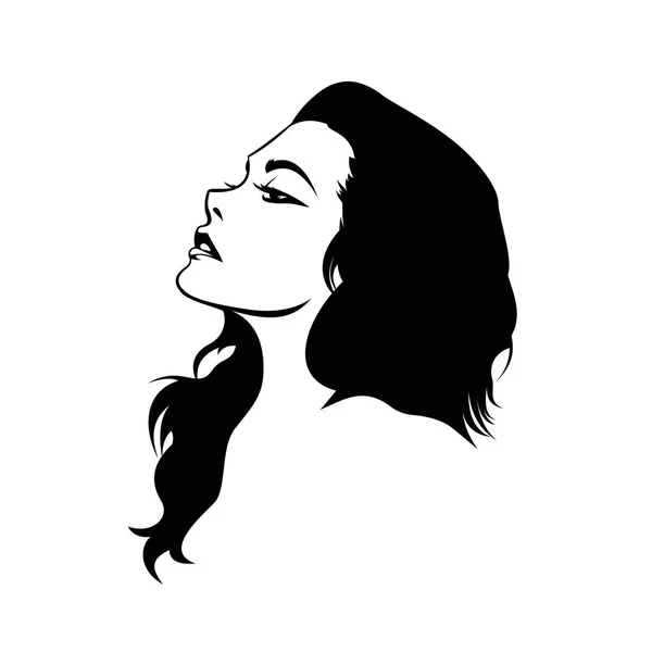 Pelo negro ondeando en el icono del viento, silueta de una chica con vector de pelo ondulado, peinado de lujo, signo de arte chica. logo . — Vector de stock