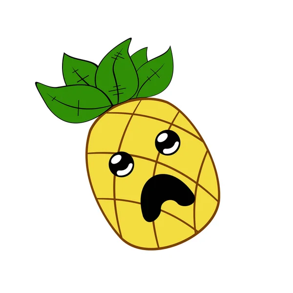 Ananas z twarzą rozbawiony, Ładna ananas ikona. naklejki. logo — Wektor stockowy