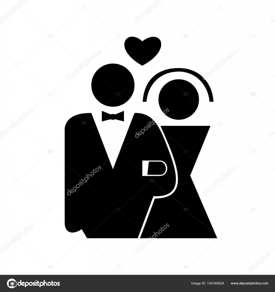 Black Icon Of Bride And Groom In Minimalistic Style Two Lowers