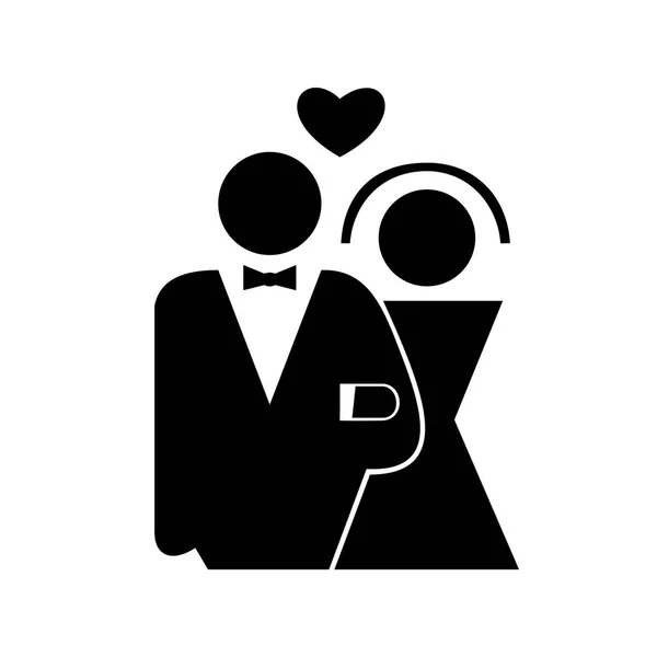 Icône noire de mariée et marié dans un style minimaliste, deux abaisse juste le logo de mariage, signe, vecteur — Image vectorielle