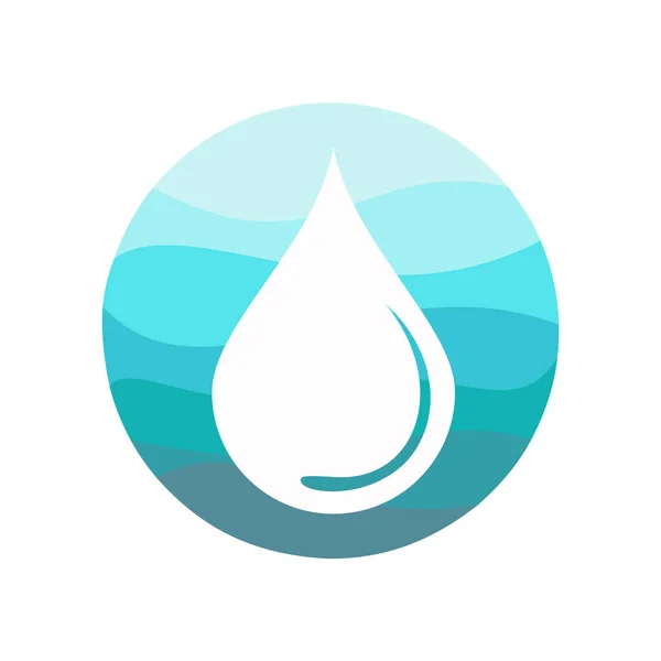 Bílá kapka vody proti zvlněné moře, vodu, samostatný v kruhu, ikona kapka vody. logo. vektor. podepište. kapka vody silueta — Stockový vektor