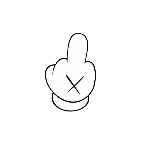 Gesture. Rude sign. Cartoon hand with middle finger up. Vector illustration in sketch style isolated on a white background. Making aggression signal by hands.Fuck off. — Διανυσματικό Αρχείο