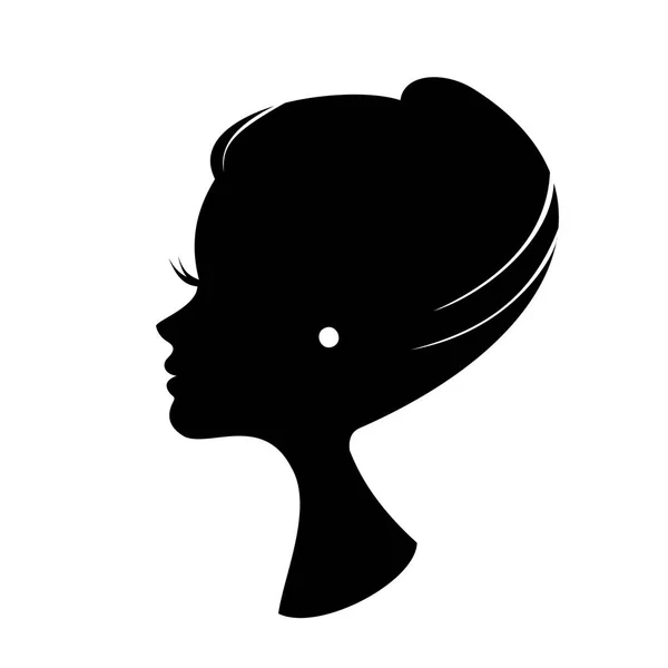 Kadın yüz siluet ile şık saç modeli, bir kadın profili simge vektör, logo, işaret, siluet