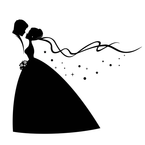 Schwarze Silhouette von küssenden Bräutigam und Braut, Hochzeitsdesign auf weißem Hintergrund Vektor Illustration, Logo, Symbol — Stockvektor