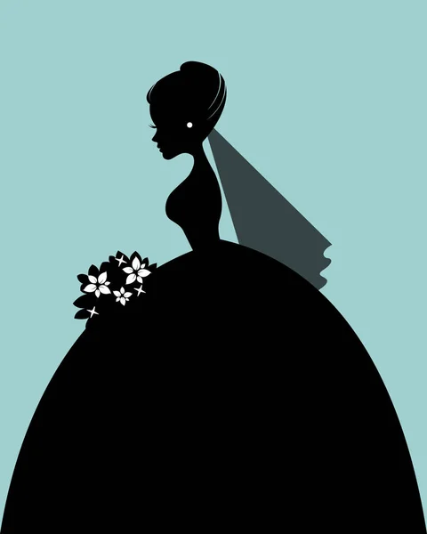 花束のベクター、アイコン、ロゴと美しい若い花嫁のシルエット — ストックベクタ