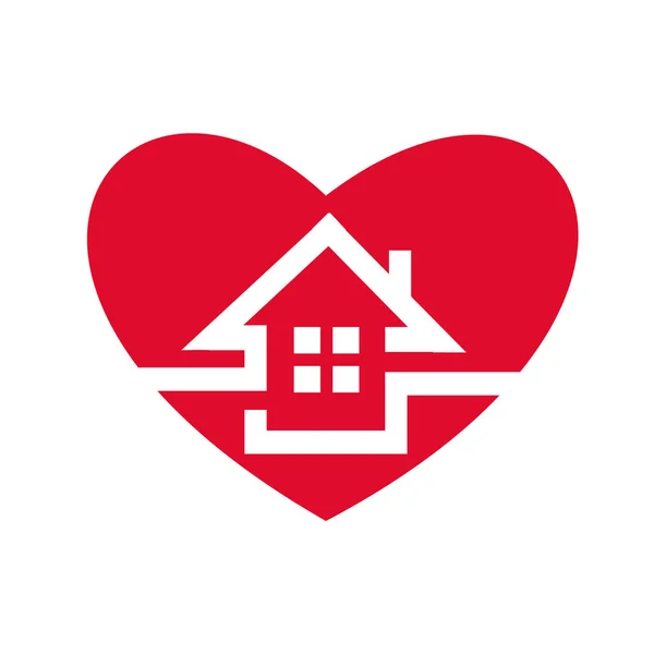 Sevgi dolu oluyor. Büyük kırmızı kalp ve iç ev. Yatırım veya şirket logosu bina. House simge vektör