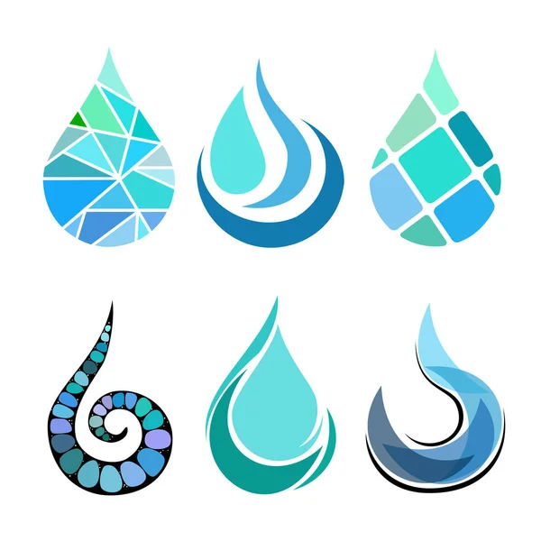 Set Von Bue Farbigen Verschiedenen Wassertropfen Symbole Vektor Kreative Aqua — Stockvektor
