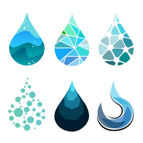 Set Von Bue Farbigen Verschiedenen Wassertropfen Symbole Vektor Kreative Aqua — Stockvektor