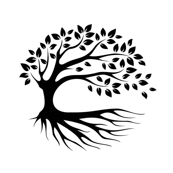 Schwarze Silhouette Öko Baum Vektorsymbol Bio Logo Gartenschild Waldsymbol — Stockvektor