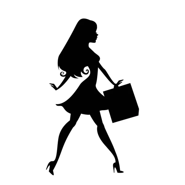 Silueta Mujer Con Vector Bolsas Compras Elegante Chica Shopper — Vector de stock