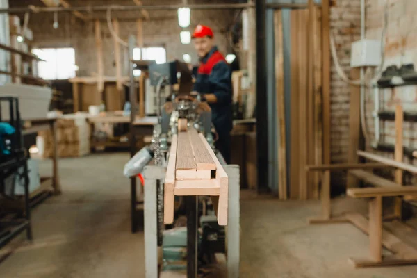 Line on the veneer sticker on the wooden bars — Stock Photo, Image