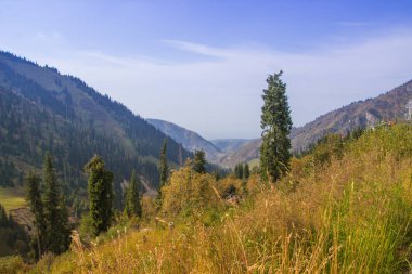 Tuyk su gorge yakınındaki Şimbulak Kayak Merkezi. Tien Shan dağ 